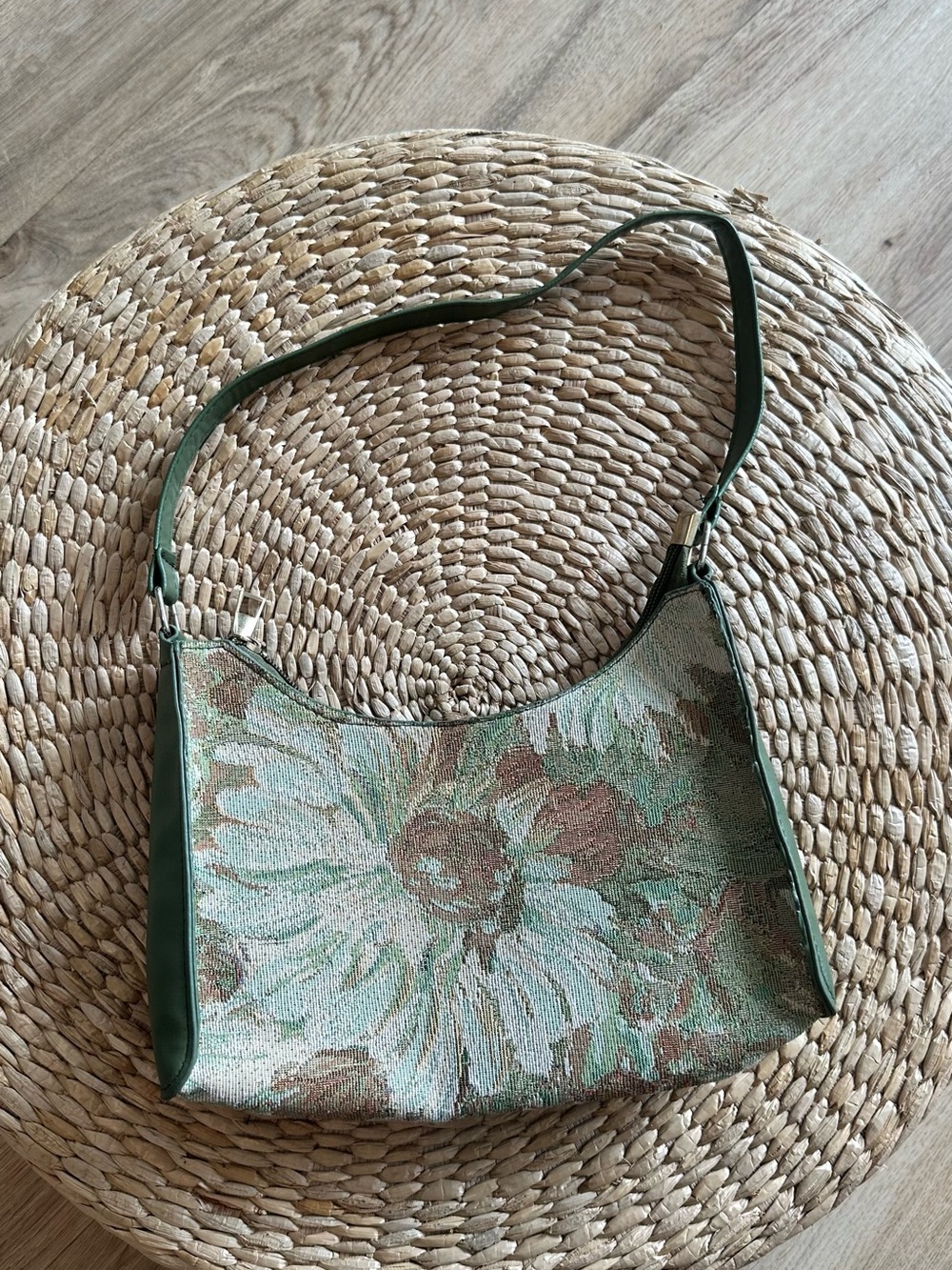 Green Floral Tapestry Shoulder Bag